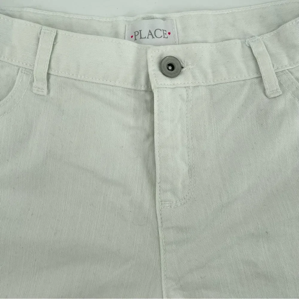 The Children’s Place Girl’s White Rolled Cuff Denim Shorts Size 14